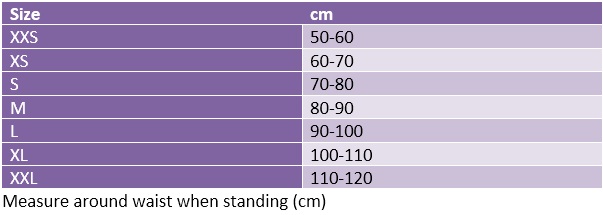 Hornsby Comfy Hips Hip Protectors with sewn in shields - UNISEX sizing chart