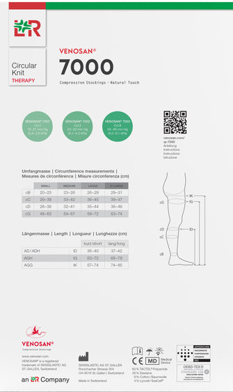 VENOSAN 7002 Thigh High (with sewn in Belt Attachment) LEFT OR RIGHT SINGLE LEG Medical Compression Stockings 23-32 mmHg Open Toe