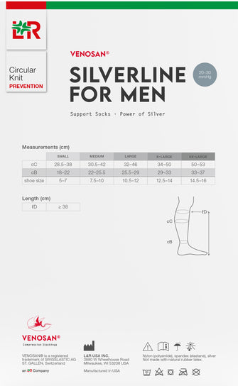 VENOSAN Silverline Gentlemen Below knee Medical Compression Stockings 20-30 mmHg Closed Toe